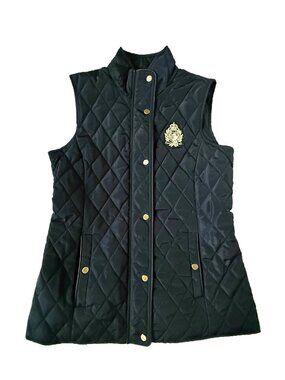 Lauren Ralph Lauren Womens XS Crest Patch Quilted Vest Navy Blue Zip Black Label
